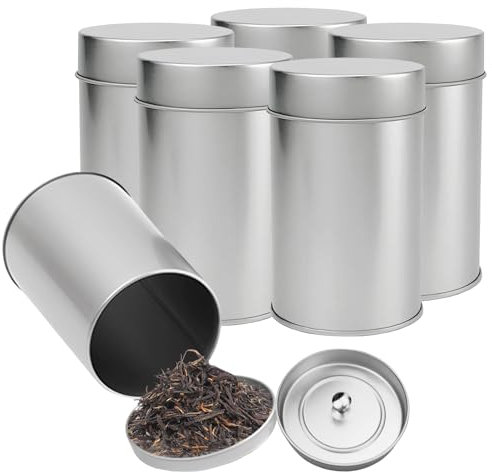 BORDEAG Lot de 6 boîtes à thé pour thé en vrac - Boîtes à thé hermétiques - 100 g - Pour thé en vrac ou épices (120 x 75 mm)