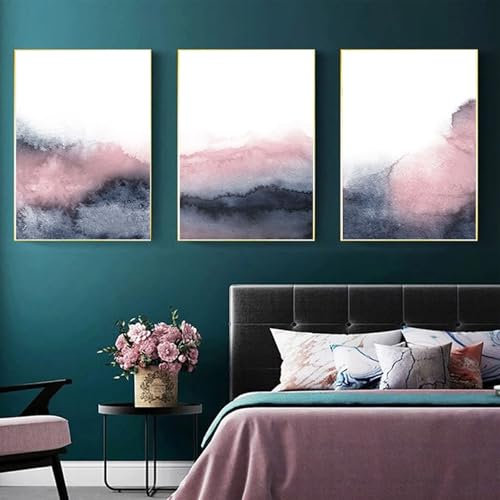 AQCQDQ 3 Rosa Poster Set, Rosa Modern Leinwandbilder, Abstrakt Wandbilder, Boho Deko Wanddeko für Wohnzimmer Schlafzimmer,Moderne Kunstdruck Wandbilder,Ohne Rahmen Bilder (50 x 70 CM)