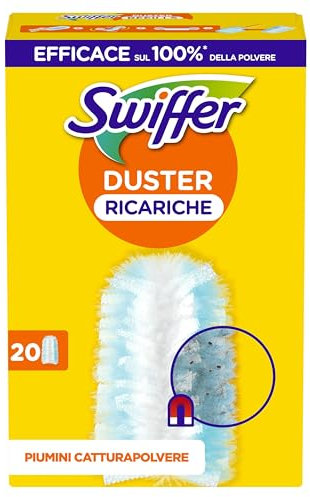Swiffer Duster Piumini Cattura Polvere, 20 Piumini, Cattura e Intrappola Polvere e Sporco, Raggiunge I Punti più Difficili della Casa, Maxi Formato
