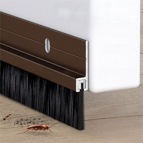 Vingspina Marron Joint de Porte en Aluminium, Bas de Porte Brosse, Joint Brosse Isolation Phonique Porte, Double Fixation par Adhésif et Vissage, Longueur Pouvant être épissée, Door Seal (Brown)
