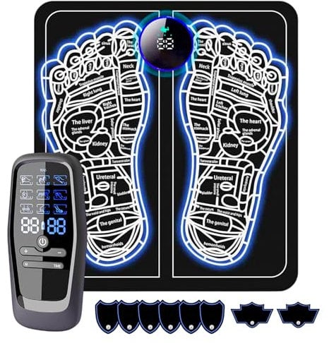EMS Fußmassagegerät, tragbares wiederaufladbares Physiotherapie-Instrument 【9 Modus +30 Intensitätsstufen 】für Blutzirkulation, Muskelschmerzlinderung mit 6+2 TENS Elektroden Pads (schwarz)