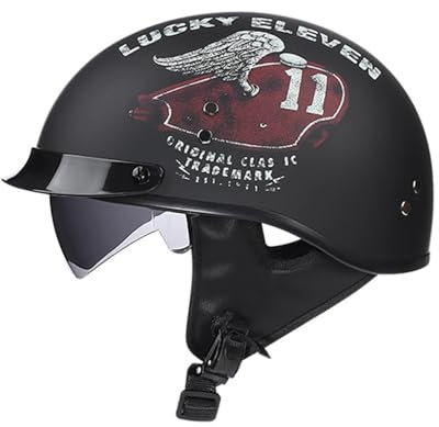 VVPEC Mezzo Casco Jet Moto retrò Caschi Scodella Portatile, ECEDOT Omologato Mezzo Elmetto da Moto retrò con Visiera per Uomo Donna Biker Cruiser Scooter Touring(2,M=57~58cm)