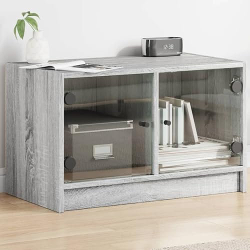Snsowed Mobile Porta TV con Ante in Vetro Grigio Sonoma 68x37x42 cm,Mobile TV,Mobile Porta TV Soggiorno,Mobile TV Soggiorno Moderno-836362