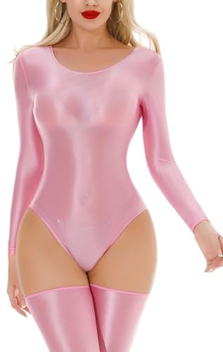 Maeau Damen Bodysuit Ölig Glanz Babydoll Transparent Playsuit EU M-XL
