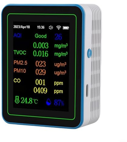 ZAMETTER 12-in-1 Air Quality Monitor LED Display Indoor Air Pollution Monitors CO-2 Monitor Detector Air Quality Sensor PM2.5 TVOC Temperature Humidity Detectors(White)