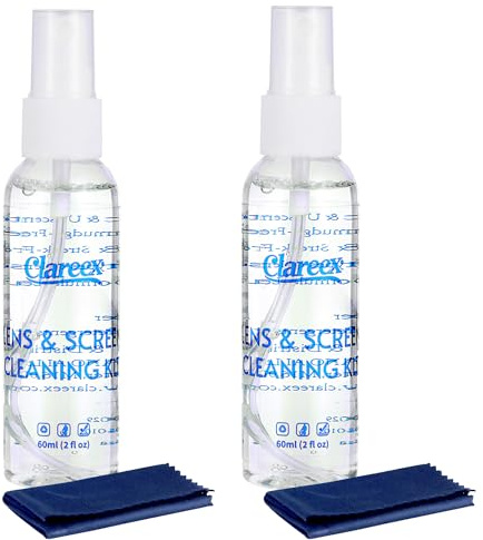 Clareex Premium Alcohol-Free Eyeglass & Screen Cleaner Twin Pack (2×60 ml) – Unscented Streak-Free Spray with Microfibre Cloths | Safe for Glasses, Phones, Tablets & Camera Lenses