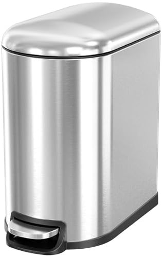 Clevich Pedal Bin, 5.2 Gal (20 L) Slim Kitchen Bin with Soft Close Lid, Stainless Steel, Small Trash Can with Removable Inner Bucket for Home,Bathroom,Kitchen,Bedroom,and Office (Silver)