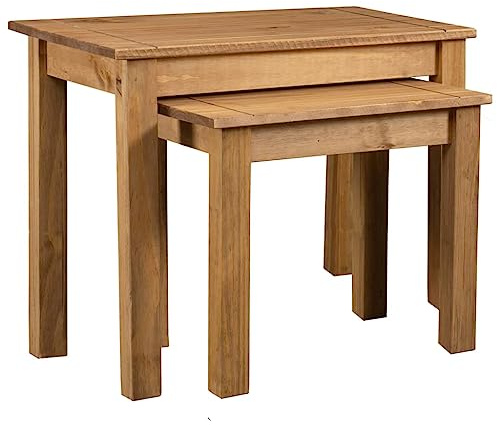 mtlskopl Beistelltisch Set 2er aus massiver Panama-Kiefer 56x40x53,5 cm & 43x35,5x42,5 cm handgefertigt stapelbarer Couchtisch & Nachttisch in Natur geölt für Wohnzimmer Schlafzimmer Flur