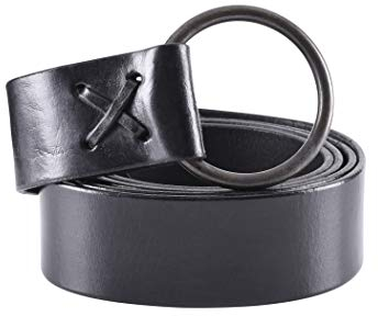 Battle-Merchant Kräftiger Mittelalter Ledergürtel mit Messingring extra lang Braun o. Schwarz Wikinger Langgürtel LARP Gürtel für Damen, Herren o. Kinder vers. Längen (Schwarz, 150 cm)