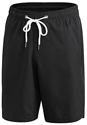 Yuerlian Men Running Sports Gym Shorts Quick Dry Training Workout Football Shorts with Zip Pockets Athletic Casual Summer Black
