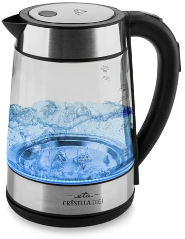 ETA Glas-Wasserkocher Crystela Digi I Temperatureinstellung 50-100°C I Warmhaltefunktion I 1.7 Liter I 2200 Watt I Wasserkocher aus Glas