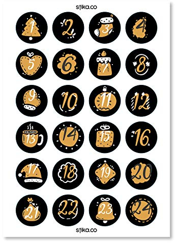stika.co Set of 24 Christmas Advent Calendar Stickers – Modern Number Labels for DIY Advent Calendars, Wrapping, Cards & Holiday Crafts – Decorative Paper Stickers for Christmas Countdown