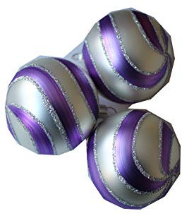 Christbaumschmuck Glaskugel Weihnachtsschmuck Inhalt: 3 Stück 8cm Farbe: Silber / Lila gestreift mit Glitzer Material: Glas mundgeblasen - traditionell Kugeln Kugel