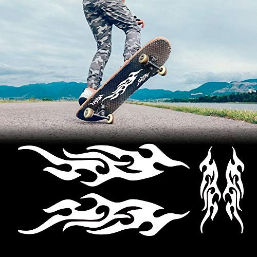 TOMALL 4 Stück 12cm + 29cm Flamme Reflektierend Aufkleber für Auto Rennsport Sportstreifen Aufkleber für Golfwagen Vinyl Wasserdicht DIY für Karosserie Truck SUV Geländewagen Skateboard (Weiß)