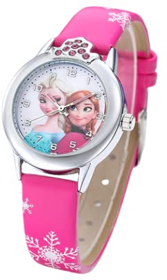 JGS Montre Fille Frozen La Reine des Neiges Elsa et Anna Frozen - Montre Rose Fushia avec Elsa et Anna La Reine des Neiges, Bracelet, Bracelet, Bracelet