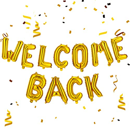 Welcome Back Buchstabe Ballon Banner Zurück Buchstabe Ballons Gold Banner Ammer Aluminium Folie Banner Girlande für Zurück Kommen Nach Hause Schule Büro Deko Wiedervereinigung Familie