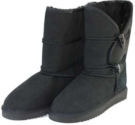 Grand Downunder Stivali Donna 9 + Corno Fibbie Shearing Pelli di Pecora Premium Grip-suola 5 colori, Nero , 39 EU