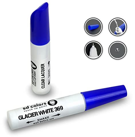 SD COLORS 12 ML Peinture de Retouche avec Pinceau et Vernis Transparent - Glacier White (369) - Compatible avec Renault - Réparation de Rayures, Éclats et Peinture.