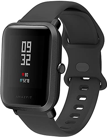 ACTECH Correa de Silicona Negra, 20mm, para Amazfit Bip, GTR 42mm, GTS, GTS 2 Mini, 2e, con Cierre de Hebilla, Diseño Estándar, Minimalista, Unisex, No Resistente al Agua