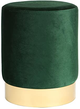 Harbour Housewares Round Velvet Pouffe - Luxe Living Room Bedroom Dressing Table Accent Footstool - 29 x 36cm - Green