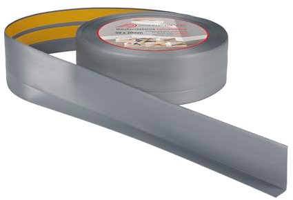 Plinthe souple autoadhésive PVC 50x20 mm – 25 mètre, Plinthe autocollante flexible - pliable, Plinthe souple premium pour revêtement de sol, Montage facile, Argenté