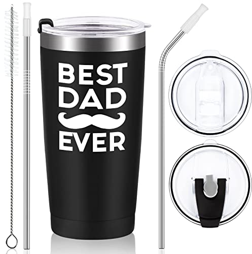 Livole Fathers Day Christmas Gifts for Dad, Daddy, Men Who Has Everything, Birthday Gifts from Daughter, Son, Best Dad Ever Mug, 20oz 600ml Stainless Steel Vacuum Wine Tumbler with Straw and Lid