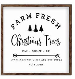 Rustikale Wandkunst mit Weihnachtsbaum, Holzrahmen, rustikales Wandbild, 30 x 30 cm