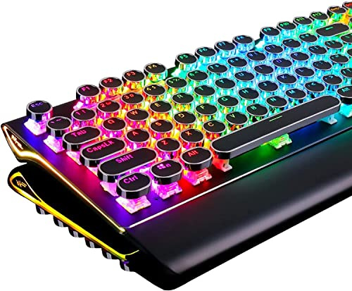 RK ROYAL KLUDGE Tastiera meccanica da gioco S108 in stile macchina da scrivere, con retroilluminazione RGB, poggiapolsi pieghevole a 108 tasti (interruttore rosso, nero)