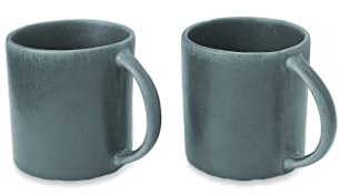 URBANARA Becher Malhou – 9.5 x 8.5 cm, Graugrün, 100% Stein, Steingut – 2er Set, Kaffeebecher Tasse Geschirr Cappucino Kaffeetassen Espressotassen Teetasse Coffee Mug Skandinavisch Hygge