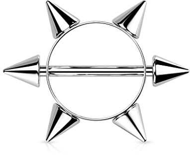 Brustwarzenpiercing 6 SPITZEN aus 316L Chirurgenstahl FARBWAHL Nipple Shield Brustpiercing (Silber)