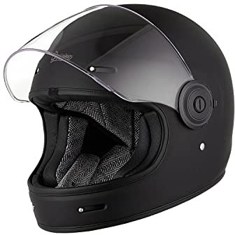 ORIGINE Casco moto integrale Casco vintage in fibra di vetro stile retrò con visiera ECE(DISTINGUISHED BLACK,XL)