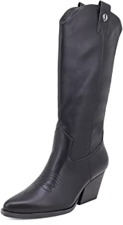 QUEEN HELENA Camperos Stivali a Punta Texani Stivaletti con Tacco Western Cowboy Donna X28-111 (Nero, numeric_40)