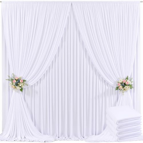 Suppromo 4 Panels White Backdrop Curtain for Parties Wedding Wrinkle Free 20ft x 10ft Backdrop Drapes for Baby Shower Gender Reveal Birthday Photo Photography Polyester Fabric Background Decoration