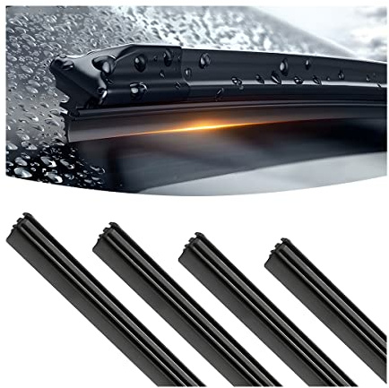 4PCS Car Windshield Wiper Blade Strips, DIY Silicone Car Frameless Window Boneless Replacement, Auto Adjustable Insert Rubber Wiper Blade Refills, Universal for SUV Truck Van