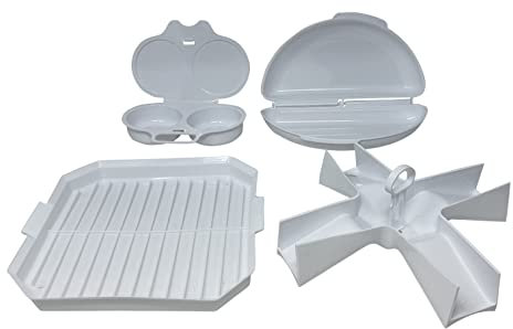 Sucasa 4-Piece Microwave Cooking Set with Bacon Plate, Potato Baker, Omelette Maker and Egg Poacher