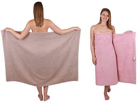 Betz 2 Stück Maxi Duschtücher XXL Badetuch Duschtuch Größe 100x150cm Berlin Farbe Cappuccino/Lotus