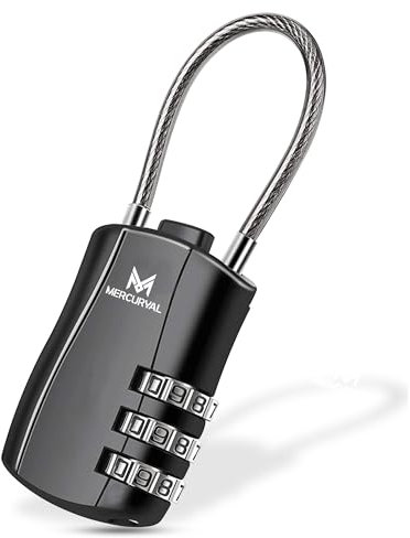 MERCURYAL Candado Maleta Viaje - Candado Taquilla - Candado Combinacion - Candado Maleta - Viajes Accesorios - Candados Maletas de Viaje, Mochila - Candado Taquilla Gimnasio (1, Negro)