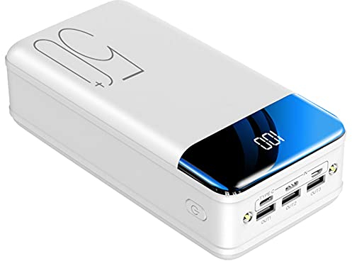 Power Bank, Cargador Portátil De 50000Mah, Cargador Rápido De Teléfono Con Linterna Y Pantalla Digital LED, Paquete De Batería Externa USB C Compatible Con Tableta De Teléfono Inteligente,Blanco