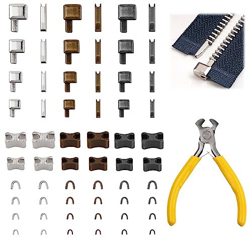 Anseom 60 Reißverschluss Stopper Metall mit Reißverschluss Installieren Sie Zangen Zipper Stopper Reparaturset für Jacke Jeans Nähen Heimwerken Basteln (Silber Schwarz Bronze)
