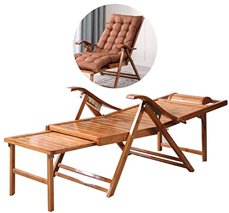 ANIFM Zero Gravity Lounge Chair, Liegestühle aus Holz mit Polster, Klappstuhl, Liegestuhl aus Bambus, klappbarer Schaukelstuhl – Lounge-Sessel für den Balkon, verstellbare Rückenlehne, Seniorenstuhl,
