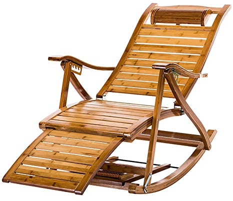 BUJOG Sonnenliege, Bambus-Schaukelstuhl, zusammenklappbar, für den Außenbereich, Liegestuhl, Garten-Lounge-Stuhl, verstellbar in 6 Positionen