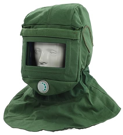 Capuchon de Capot de Sablage Anti-poussière avec Conception D'aération et Verre Transparent, Casque de Protection du Cou pour le Sablage au Jet de Sable