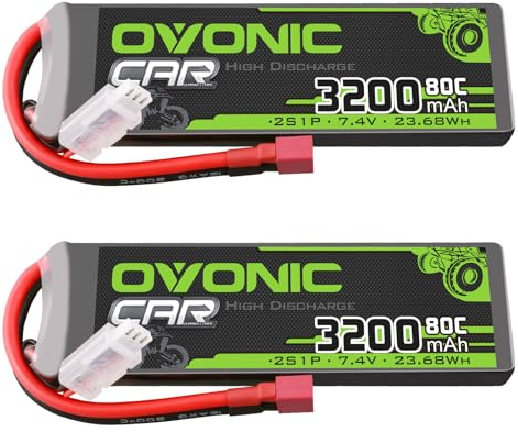 OVONIC 2S Lipo Akku 80C 3200mAh 7.4V Lipo Akku mit Deans T Stecker für RC Car Monster Truck Crawler RC Hobby（2pcs ）