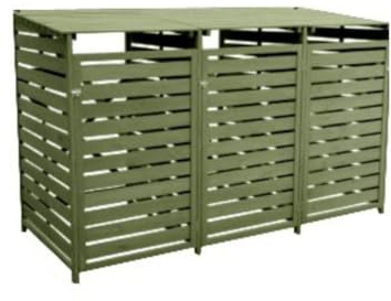 InTheMarket - Rangement pour poubelles à roulettes en Bois - Trois Portes à Ouverture individuelle et sur Le Dessus avec Serrure séparée - Poubelle Non Incluse (Triple Porte, Vert)