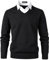 Harbrosrce Jersey de Punto Fino con Cuello en V para Hombre Slim-Fit Sudadera Basico Pullover Invierno Caliente Suéter Pulóver Sweater de Manga Larga