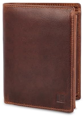 LEDEROW Geldbörse Herren Leder Bull Braun - Hochformat Geldbeutel inkl. Geschenkbox - Männer Portemonnaie RFID Schutz mit Münzfach - Portmonee Wallet Brieftasche Mann groß (Bull Braun)