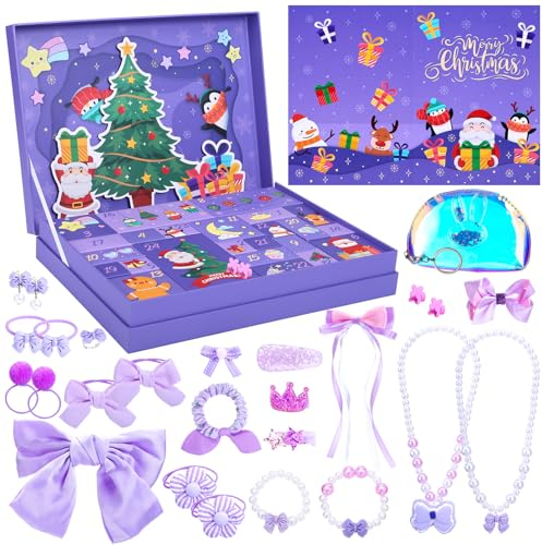 LIHAO Weihnachten Geschenke für Mädchen Haarschmuck Schmuck Halskette Armbänder Aufbewahrungstasche Geschenkbox Kinderschmuck Weihnachtsgeschenke Geburtstag Geschenk Mädchen 3 4 5 6 7 Jahre