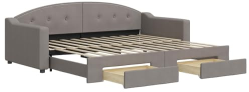 vidaXL Tagesbett, Ausziehbar Schlafsofa mit Schubladen Matratzen, Bettsofa Gästebett für Schlafzimmer Wohnzimmer, Sofa Bett Ausziehbett, Taupe 90x200 cm Stoff