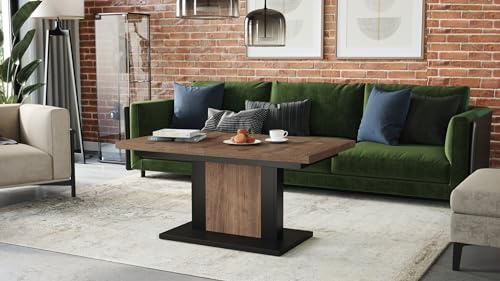 designimpex Design Couchtisch Tisch Orion stufenlos höhenverstellbar ausziehbar 120 bis 180cm Esstisch, Farbe:Eiche dunkel - Schwarz matt