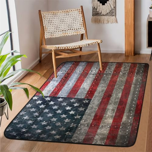 TropicalLife Teppich mit USA-Flagge, 160 x 122 cm, Amerika-Flagge, für Wohnzimmer, Schlafzimmer, Küche, Esszimmer, drinnen und draußen, groß, rutschfest, Bodenmatte